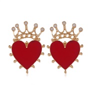 ( redKC)occidental style trend temperament all-Purpose heart-shaped crown earrings brief retro Bohemia enamel earrings