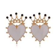 ( whiteKC)occidental style trend temperament all-Purpose heart-shaped crown earrings brief retro Bohemia enamel earrings