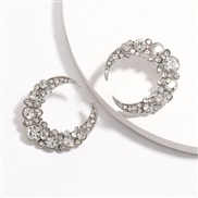 ( Silver)creative high personality Moon Meniscus Rhinestone diamond temperament occidental style earrings woman retro at