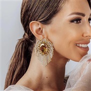( Gold)exaggerating occidental style wind Alloy diamond Rhinestone drop glass diamond tassel earrings woman super claw c