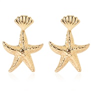 ( Gold)occidental style brief earrings  Alloy retro Shells ear stud starfish earring  fashion arring F