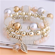 occidental style fashion  concise all-Purpose trend gorgeous Beads Metal leaves multilayer woman bracelet