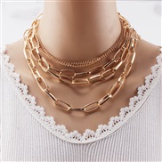 ( Gold)occidental style  personality geometry layer creative woman  retro punk multilayer mash up chain necklace