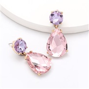 ( Pink)personality wind drop Alloy diamond glass diamond fully-jewelled earrings woman occidental style super brief ear 
