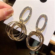 ( Gold)silver Metal Oval circle circle earrings woman high temperament ear stud personality long style fashion Earring