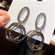 ( Silver)silver Metal Oval circle circle earrings woman high temperament ear stud personality long style fashion arring