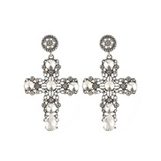 ( white)occidental style cross diamond earrings retro palace style hollow all-Purpose fresh earrings
