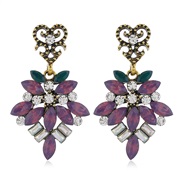 (purple)occidental style wind exaggerating Alloy diamond flowers earrings retro color Rhinestone earring Earring