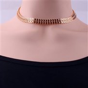 (  Gold)occidental style necklace  brief all-Purpose hollow buckle chain chain clavicle chain  personality retro necklac
