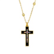 ( black)occidental style classic retro cross necklace  enamel embed colorful diamond cross pendant man woman lovers neck