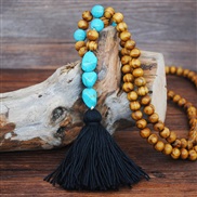 (N black)occidental style turquoise pendant natural sweater chain Bohemia color tassel necklace long style woman