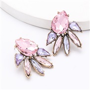 ( Pink)occidental style exaggerating temperament drop glass diamond Alloy diamond geometry fully-jewelled earrings woman