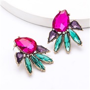 ( rose Red)occidental style exaggerating temperament drop glass diamond Alloy diamond geometry fully-jewelled earrings w