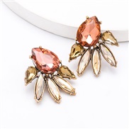 ( Rose Gold)occidental style exaggerating temperament drop glass diamond Alloy diamond geometry fully-jewelled earrings 