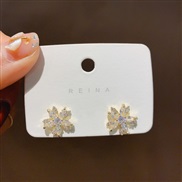 ( Silver needle Gold)silver apan and Korea fashion all-Purpose zircon snowflake ear stud samll trend earrings diamond ar