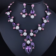 (purple)occidental style all-Purpose drop gem necklace earrings set woman banquet bride