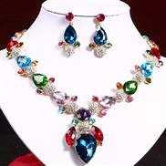 ( Color)occidental style all-Purpose drop gem necklace earrings set woman banquet bride