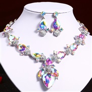 (AB)occidental style all-Purpose drop gem necklace earrings set woman banquet bride