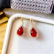 ( Silver needle  red)silver ear stud woman Korea temperament drop zircon super earrings brief arring woman