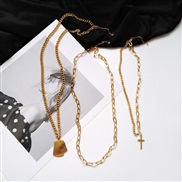 ( Gold  three piece suit)occidental style apan and Korea cross multilayer necklace sweater chain same style