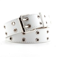 ( white)punk wind Double row eyesPU belt  lady Korean style Cowboy fashion chain ornament width belt woman