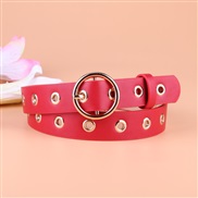 ( red)personality womenPU belt  Korean style all-Purpose buckle lady eyes ornament belt