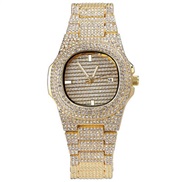 (Gold)hho super damond watch-face man style quartz watchband day steel belt fully-jewelled watch