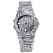 ( Silver)hho super damond watch-face man style quartz watchband day steel belt fully-jewelled watch