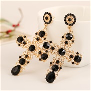 ( black)occidental style cross diamond earrings retro palace style hollow all-Purpose fresh earrings