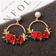 ( red)Korean styleins same style flowers ear stud sweet Pearl earrings woman