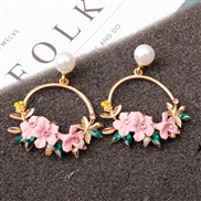 ( Pink)Korean styleins same style flowers ear stud sweet Pearl earrings woman