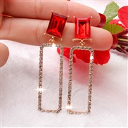 ( red)silver crystal long style earring square earrings woman temperament Korea personality all-Purpose ear stud