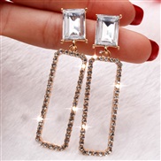 ( white)silver crystal long style earring square earrings woman temperament Korea personality all-Purpose ear stud