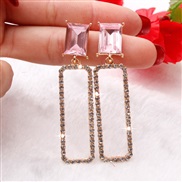 ( Pink)silver crystal long style earring square earrings woman temperament Korea personality all-Purpose ear stud