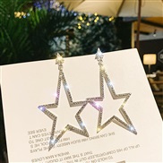( Silver)Korea silver exaggerating big earrings woman long style temperament earring personality Five-pointed star arrin