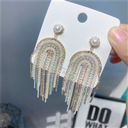 (White Diamond )D claw chain multilayer fully-jewelled tassel earrings diamond long style temperament earring