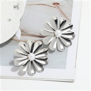 ( Style 1 Silver)brief Korean style Alloy textured sun flower earrings fashion embed Pearl earrings ear stud