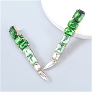 ( green)Korean style fashion exaggerating Alloy diamond Rhinestone geometry long style earrings womanins arring