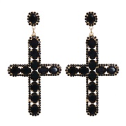 ( black)occidental style cross diamond earrings retro palace style hollow all-Purpose fresh earrings