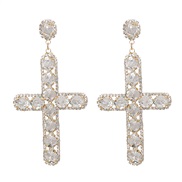 (gold +)occidental style cross diamond earrings retro palace style hollow all-Purpose fresh earrings