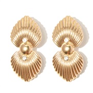 ( Gold)occidental style fashion Earring  personality Alloy creative Shells ear stud diamond exaggerating fashion earring