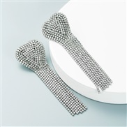 ( white)occidental style personality geometry heart-shaped fully-jewelled long style chain tassel earrings temperament s
