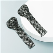 ( Gun black)occidental style personality geometry heart-shaped fully-jewelled long style chain tassel earrings temperame