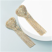 ( AB white)occidental style personality geometry heart-shaped fully-jewelled long style chain tassel earrings temperamen