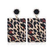 ( champagneKCgold  leopard print)personality creative long square Acrylic leopard earrings Japan and Korea brief tempera