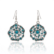 (E  Lake Blue )  Round diamond silver color earring  retro flower creative earrings woman  arring