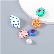 ( Color)creative resin Acrylic imitate Pearl geometry earrings woman retro occidental style exaggerating Earring Street 
