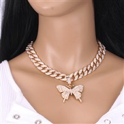 ( Set in drill necklace  Gold) necklace  trendins wind diamond butterfly big gold clavicle chain man woman