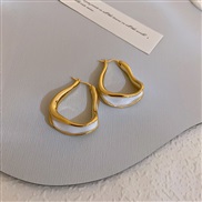 ( white GoldIrregular  )enamel Irregular geometry buckle Metal surface earrings woman Koreains wind temperament Earring