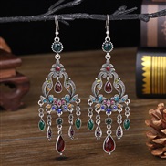 (E color )  long style Chinese style diamond earring occidental style textured drop earrings retro arring